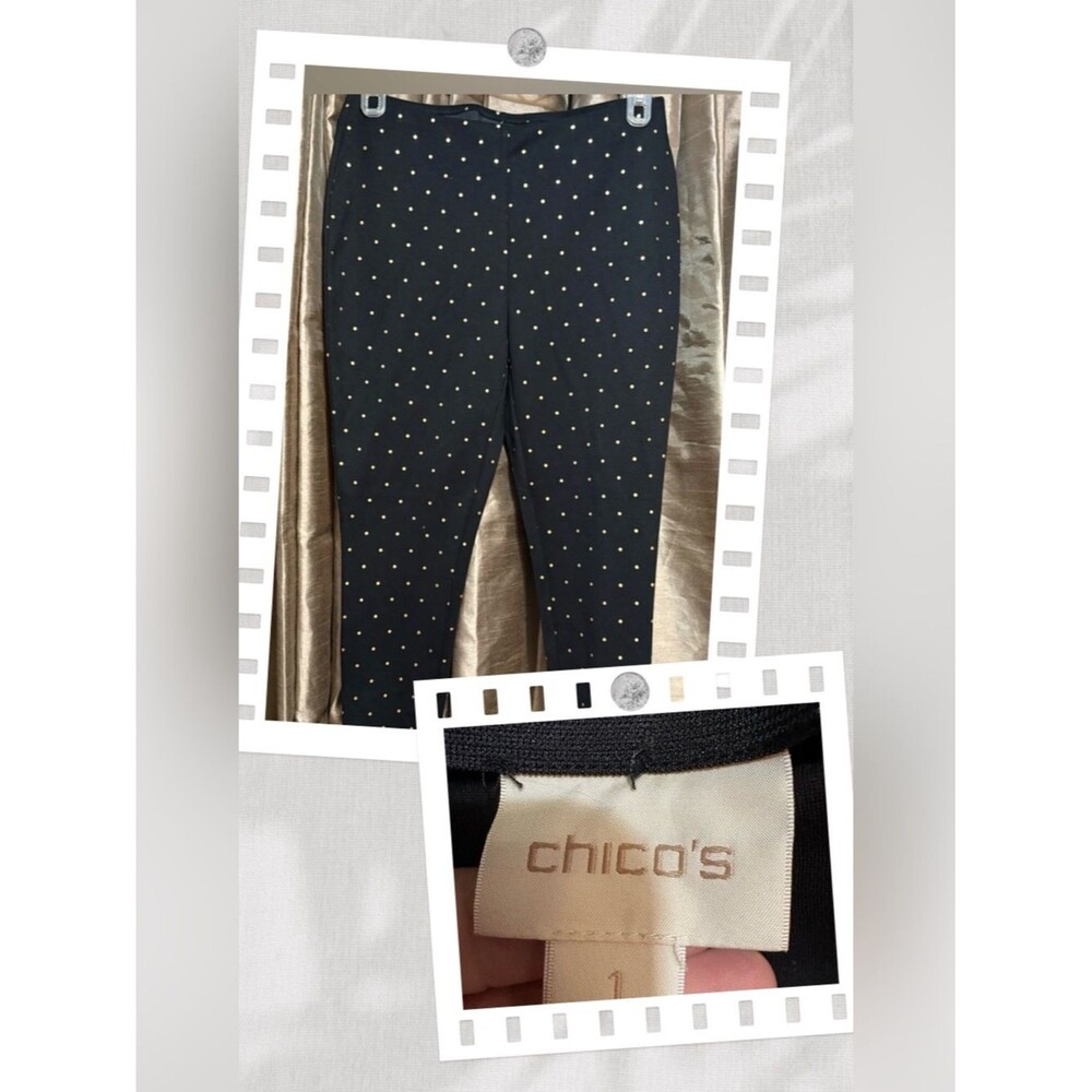 Chico's Black Slim Ankle Pants with Gold Dot Print #1931